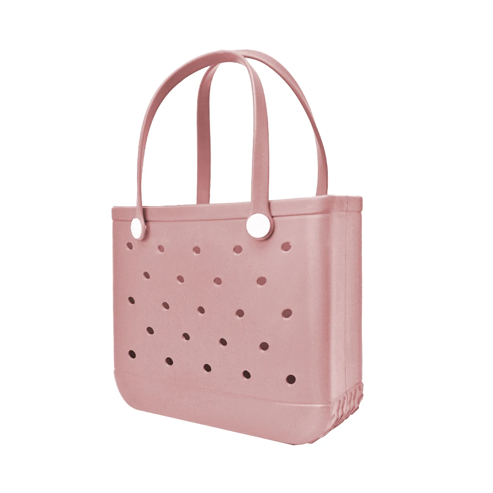 Large Rubber Waterproof Beach Tote Bag Washable Anti-tip Durable Beach Storage Basket Hole Opening Tote Bag