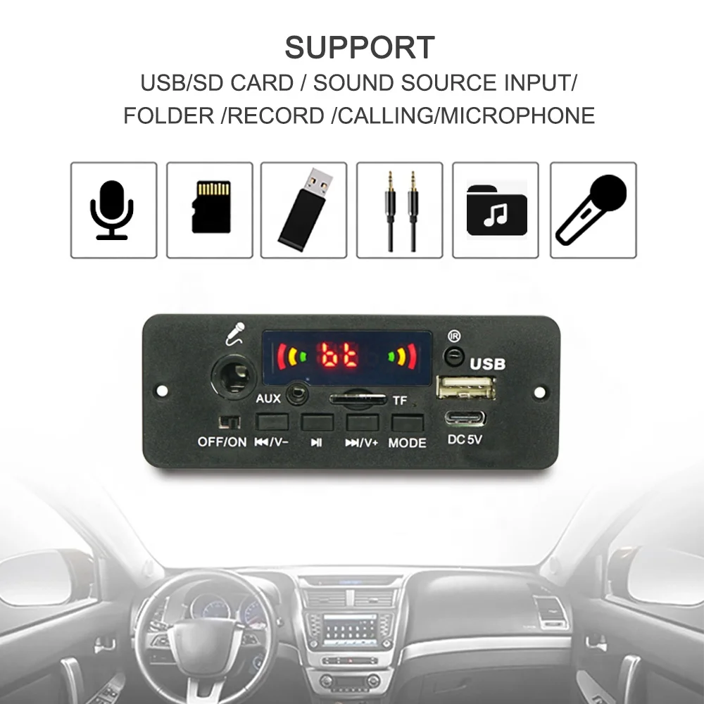 Portable Speaker Amplifier Power MP3 Bluetooth Module MP3 Player Bluetooth Microphone Board 3.7V 2x5W