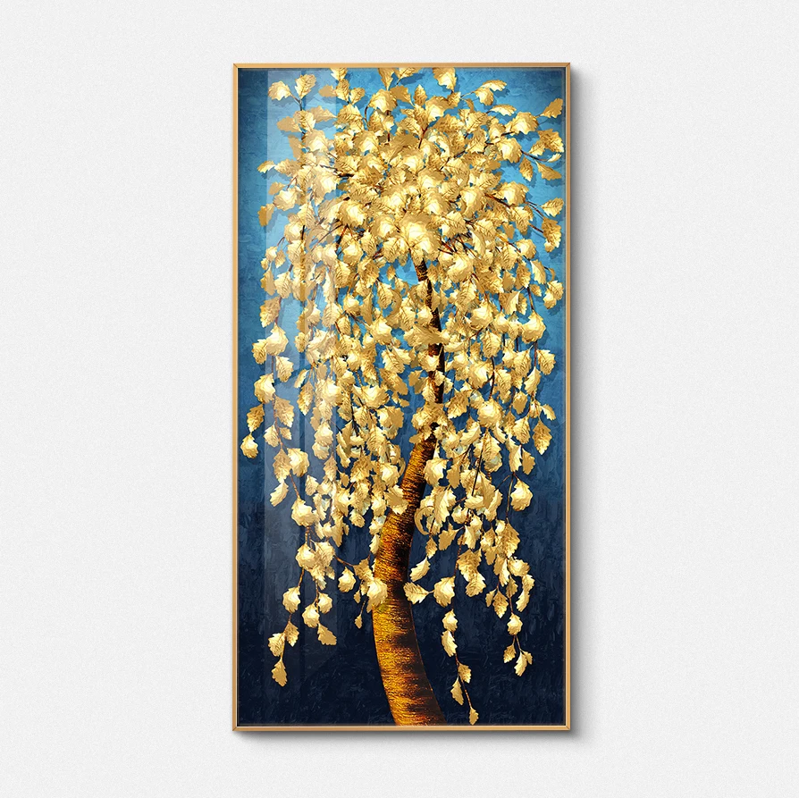 Modern ready to hang picture Wall art deco design gold tree painting with glass