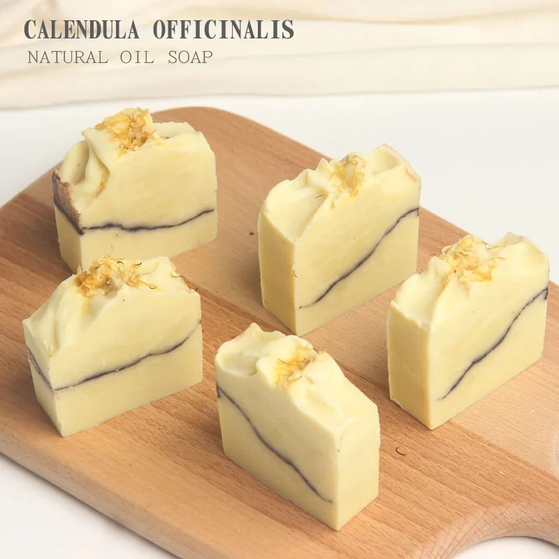 Unscented  Dry Flower Extract Calendula Essential Oil Soap Body Care Facial Cleansing Cold Handmade Organic Soap