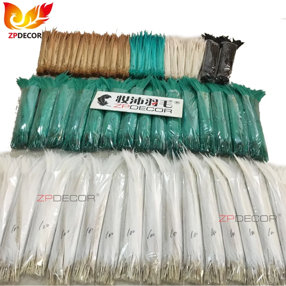 Real Shipping to Customer from ZPDECOR Wholesale Long Dyed Silver Pheasant Tail Feather for Carnival Costumes