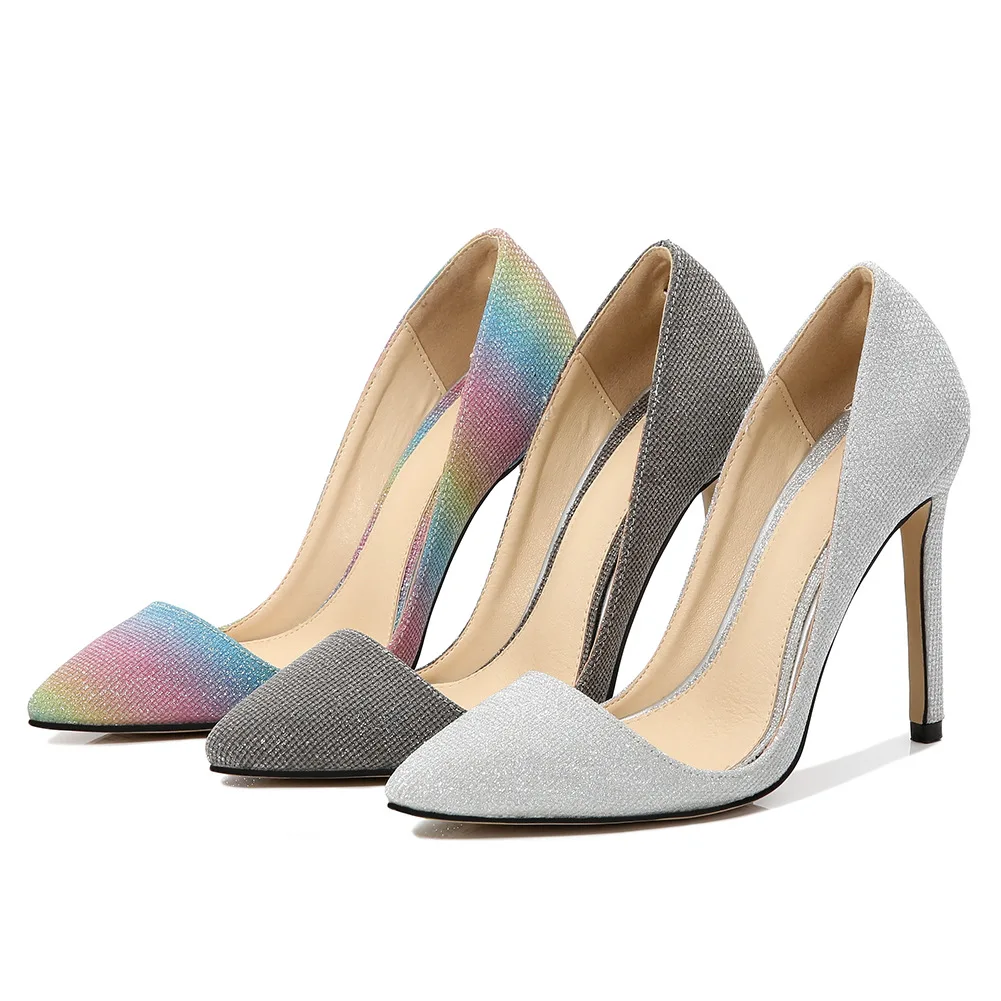 
11 cm bling bling rainbow colorful pointed toe stiletto office women sexy shoes high heels 