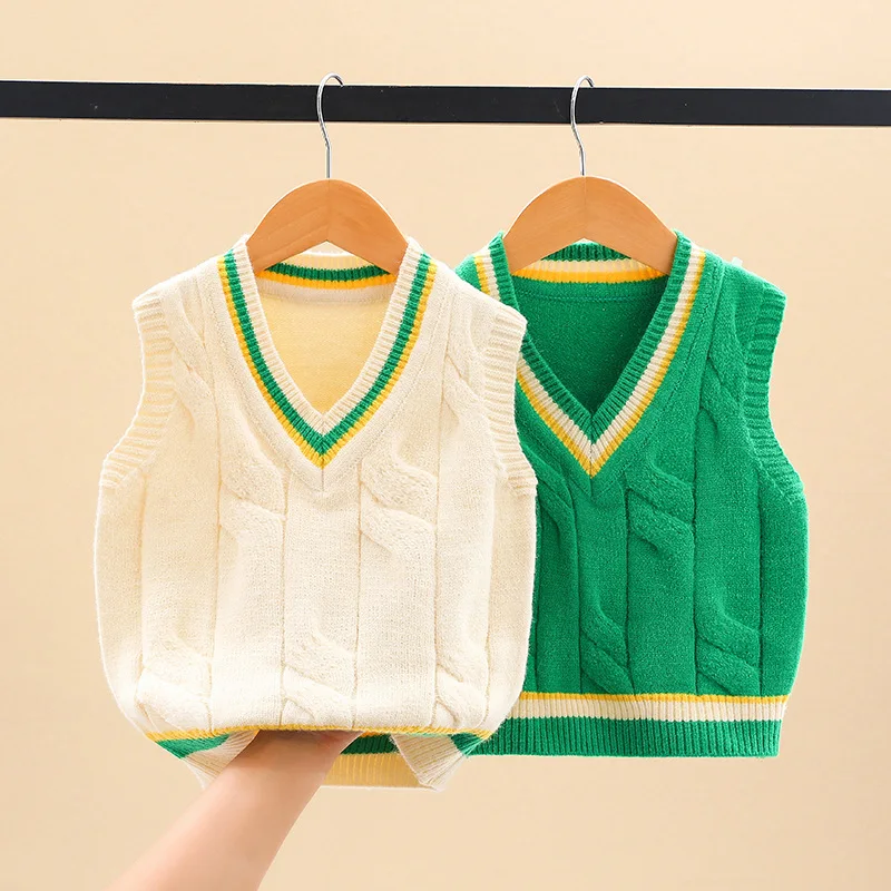 Girls Wholesale Casual Sweaters Hand Knitted Baby Girls Baby Children Vest Sweater