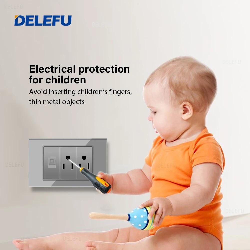 DELEFU glass grey panel American Standard series 118*74mm wall computer combination socket switch
