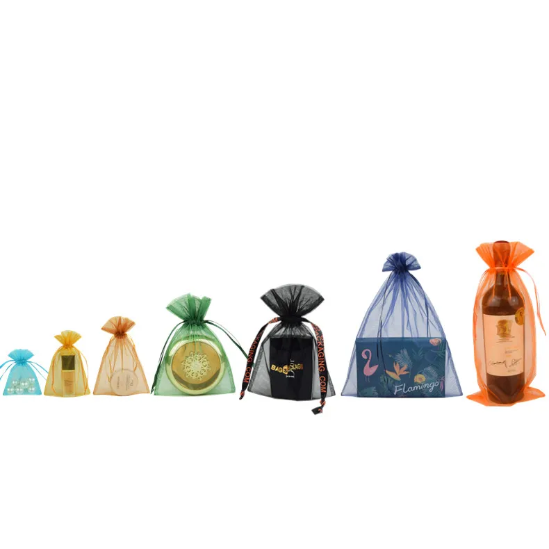 Круглая прозрачная подарочная Сумка из органзы на шнурке с печатной лентой