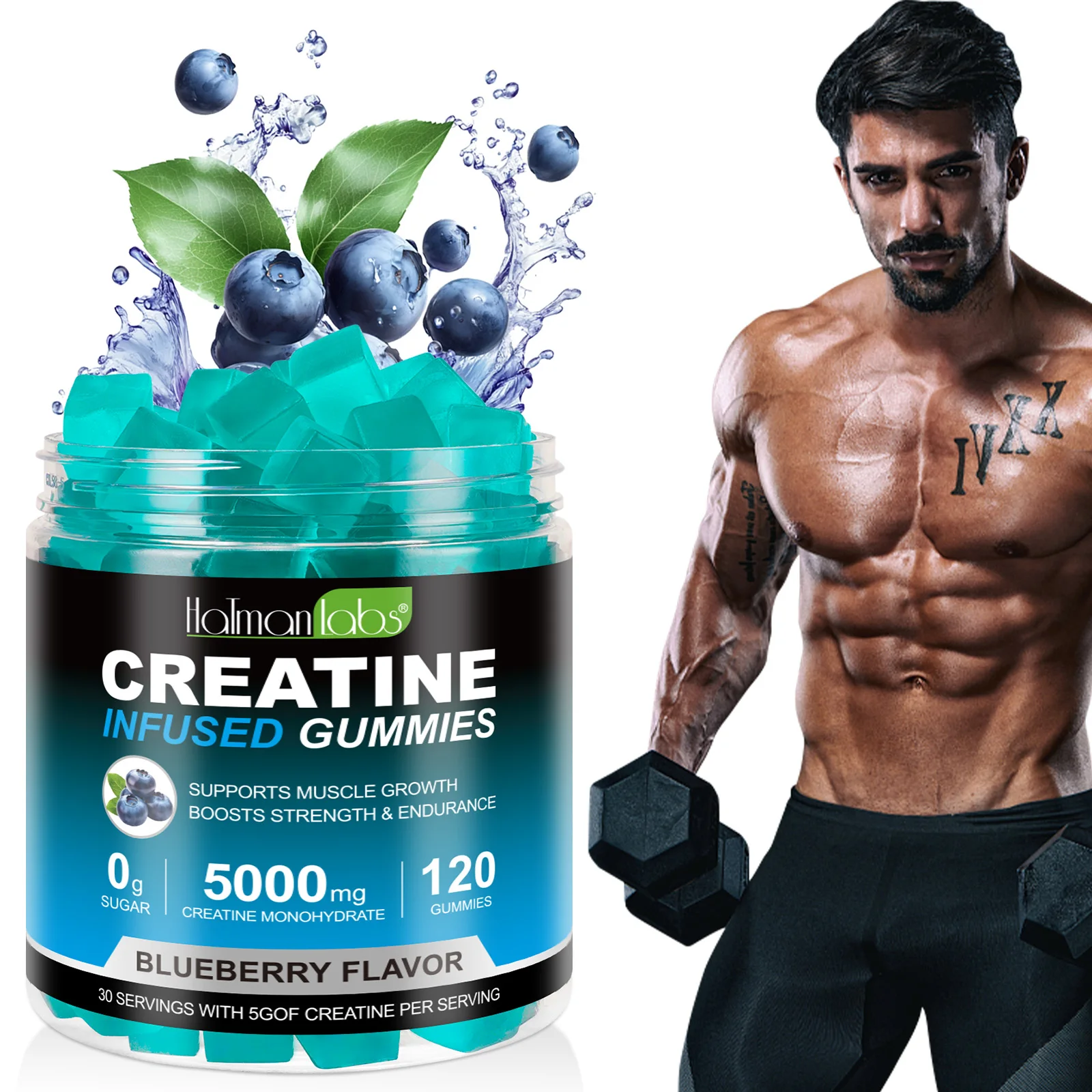 Hatmanlabs blueberry creatine infused gummies gummy creatine bodybuilding soft 5000mg creatine gummies monohydrate