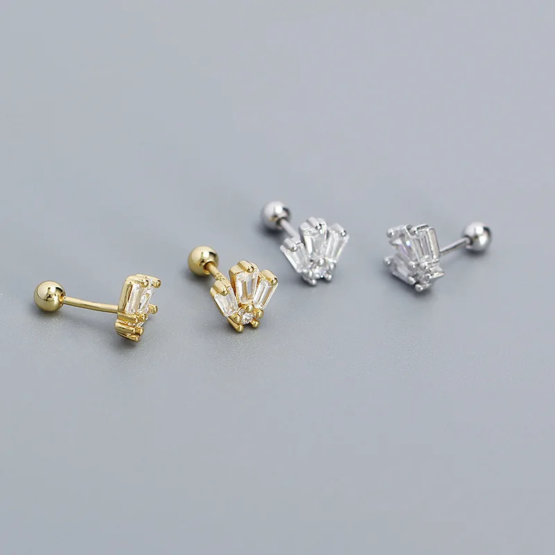 2024 NEW wholesale fashion 925 Sterling Silver minimalist square cz cubic zirconia ball screw back stud earrings for women