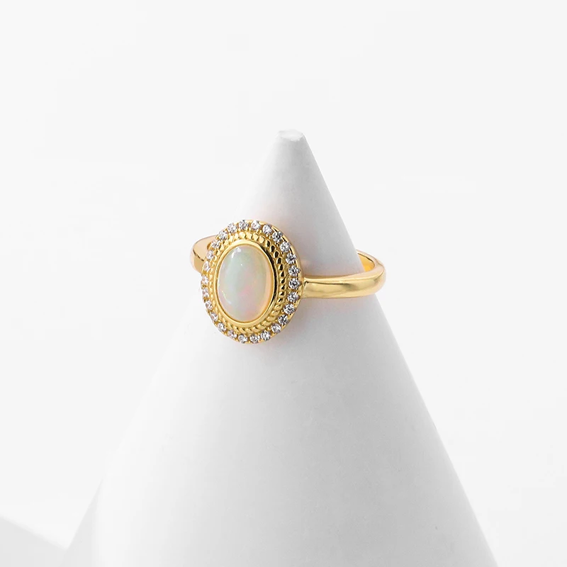 Europe style fashion gold plated 925 sterling silver round shape opal ring jewelry for women