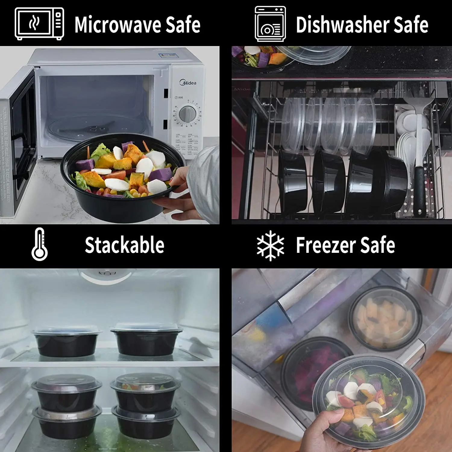 Yiqiang Wholesale BPA Free Microwave Safe Round Disposable Plastic Black Meal Prep Food Container With Lid