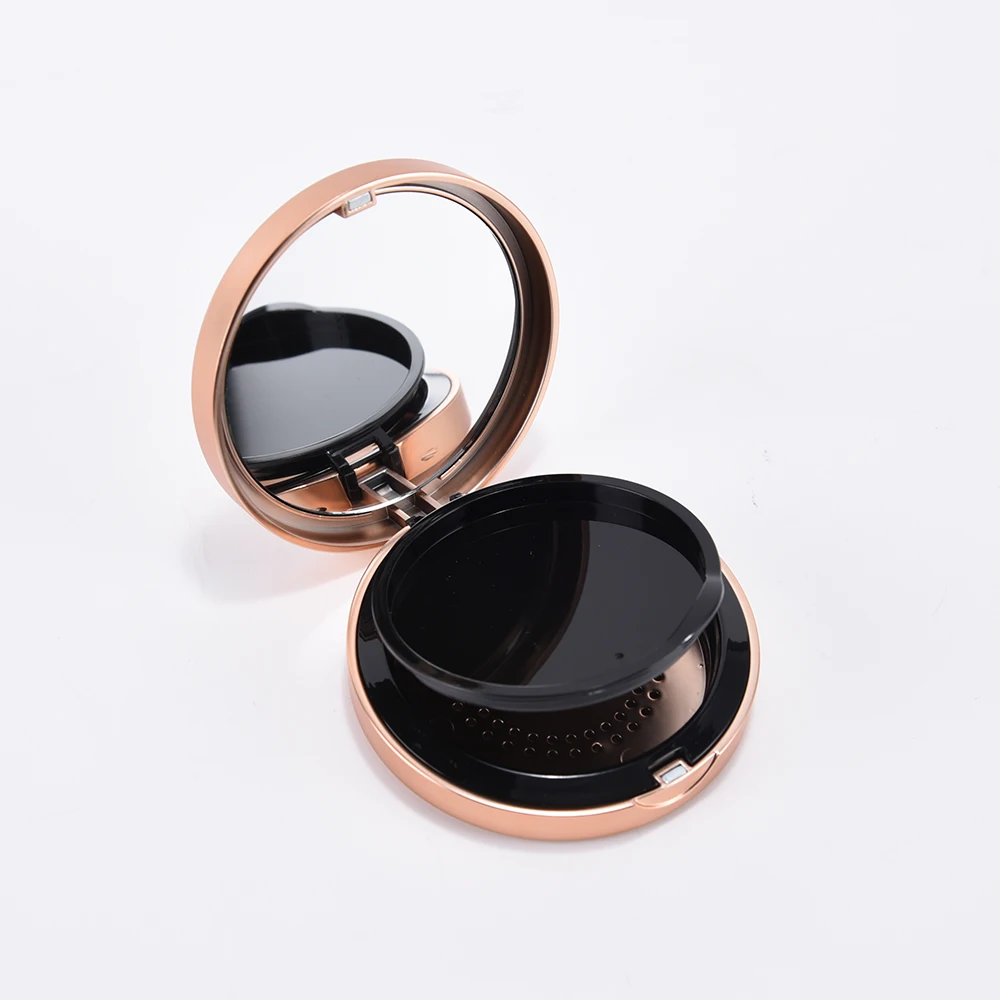2021 wholesale luxury champaign golden colour powder container private label plastic round compact powder case