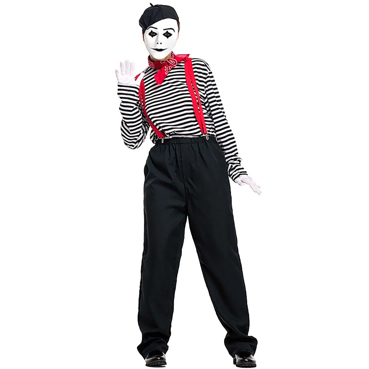 Men Black White Silent Actor Suit Outfit French Mimic Clown Costumes CARR-036