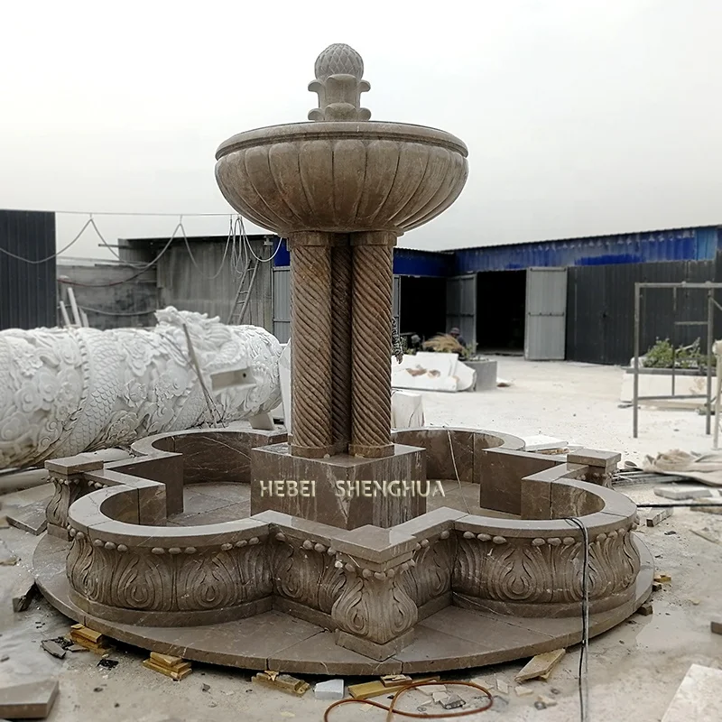 Marble Water Fountain for Sale Grey Outdoor Modern Garden Ornaments Villa 100% Hand Carved Natural Stone Color Customized Size