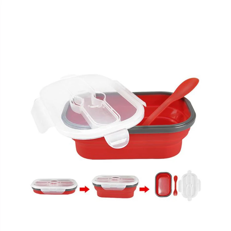 Wholesale Creative Silicone Storage Container Retractable Folding Bowl With Fork Collapsible Bento Box Fresh-keeping Box