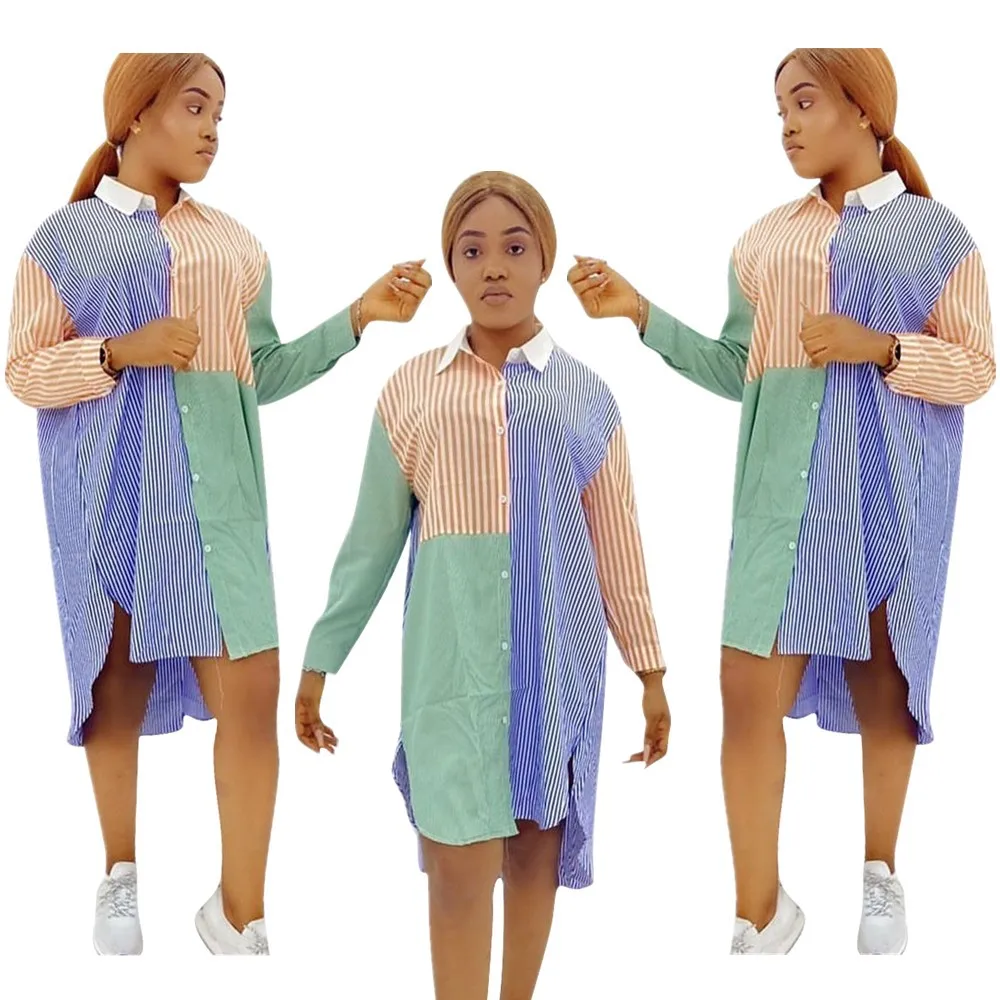 Чехлы-книжки J & H модные 2XL Большие размеры женская одежда, футболки с длинными рукавами на пуговицах в полоску набивной ткани больших размеров женские платья для женщин Повседневная одежда