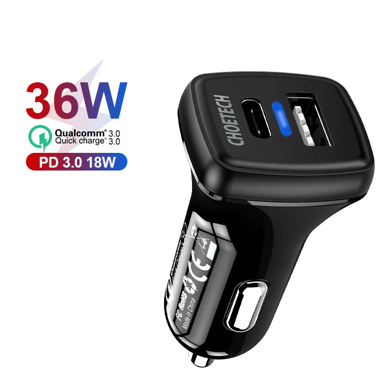 Автомобильное зарядное устройство CHOETECH Quick Charge 3 0 QC USB для Samsung S10 18 Вт автомобильное Type-C iPhone 11 X Xs 8