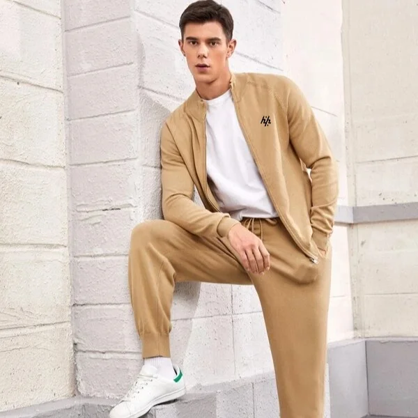 Wholesale Custom Stand Collar Raglan Sleeve Cardigan & Knit Pants Tracksuit Skinny Tracksuit Men Plain Slim Fit Male Sweatsuit