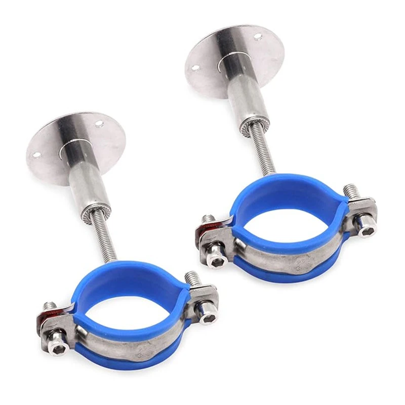 Adjustable Stainless Steel Pipe Bracket Clamp 1-1/2 Inch Dia Wall Mount Ceiling Mount Pipe Supports Rubber Strap Pipe Fittings