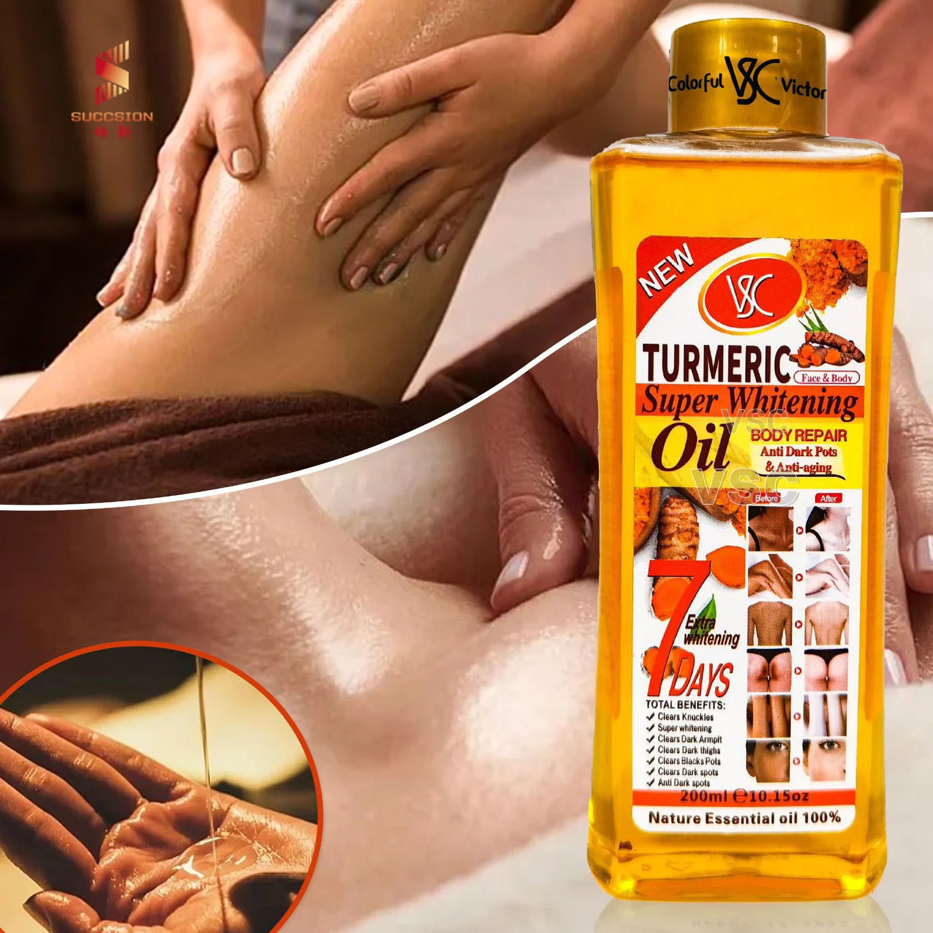 Private Label 7-day Turmeric Super Whitening Essential Oil Anti-dark Spot Face And Body Skin Care Massage Oil