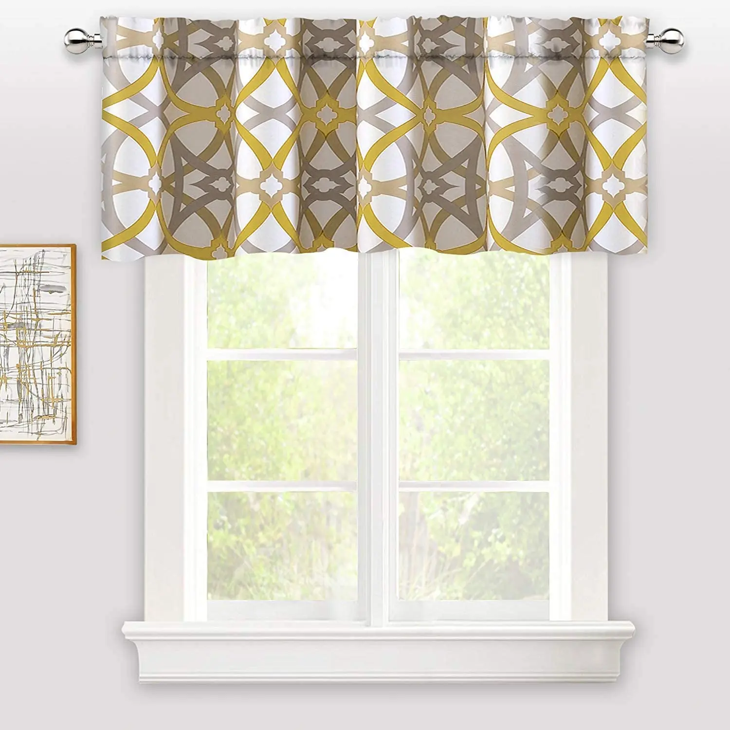 Alexander Spiral Geo Trellis Pattern Window Curtain Valance Rod Pocket