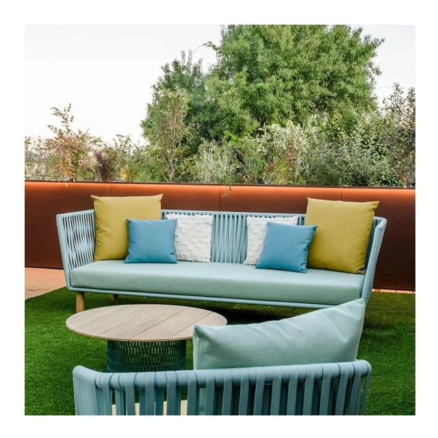 Italian Style Modern Lawn Backyard Outdoor Hotel Club Armchair and Rope Sofa Set Furniture, Aluminum Garden Sets