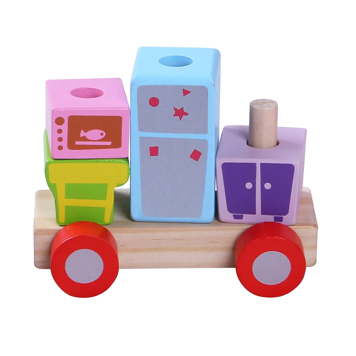 Educational Toys Three Quarters of the Wooden Cartoon Animal Block Train Toy