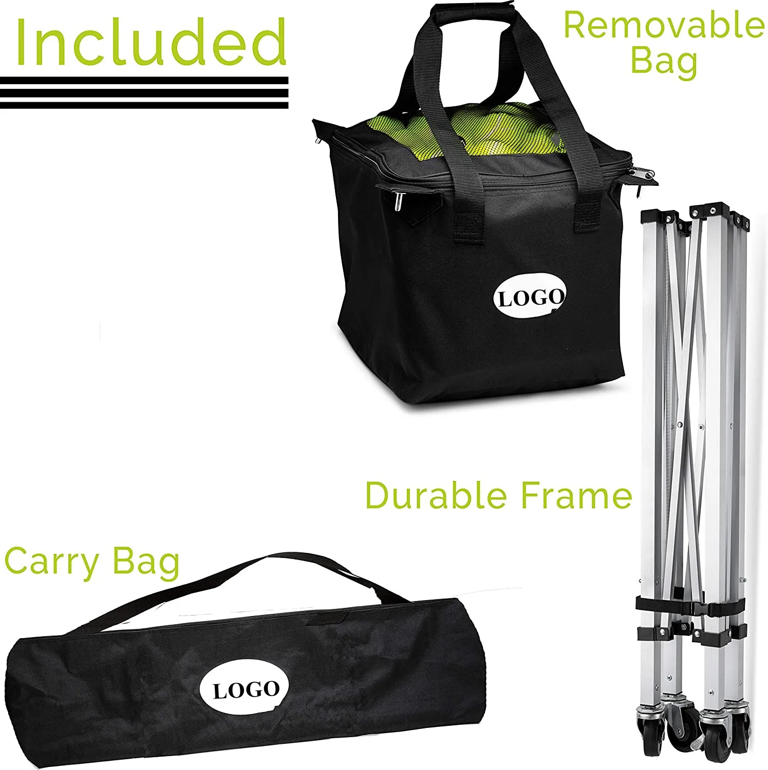 TC02A Portable Tennis Ball Hopper Basket, Lightweight Tennis Ball Cart, Wheeled Baseball Tennis Ball Caddy