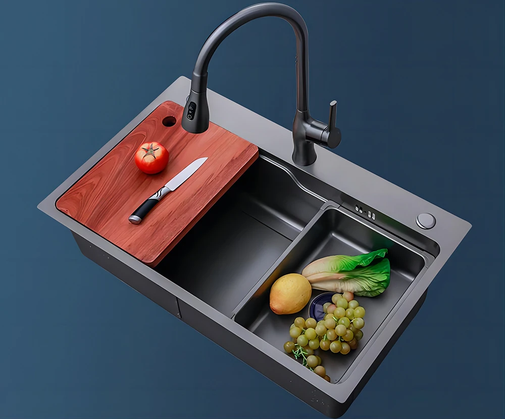 Competitive price 201/304 Stainless steel 68*45cm 75*45cm Gray Black Handmade Kitchen sink Single bowl Wash vegetables basin set