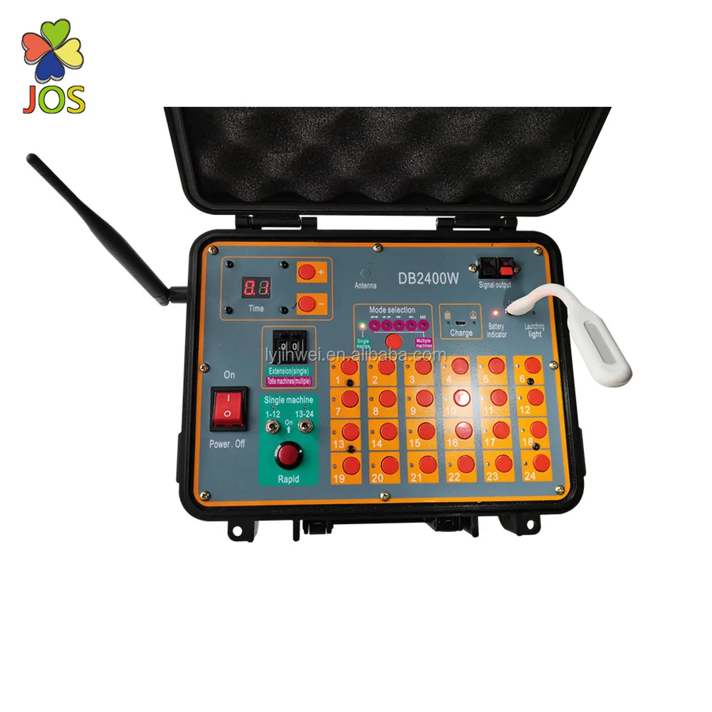 24 cue  recharge battery  wireless remote control fireworks  firing system  with outer antenna and  rapid fire fire all step fi