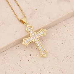 2022 Hip Hop Gold Plating Zircon Cross Pendant Necklace Crystal Rhinestone Angel Wings Cross Necklace