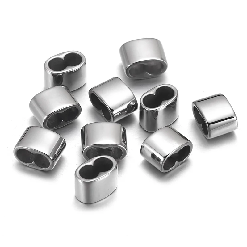 
Stainless Steel Engraved Spacer Beads Charms For 5mm 4mm Round Leather Bracelet Two Hole DIY Jewelry Making 