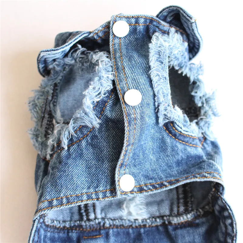 Blue Denim Lapel Vest Coat T-Shirt Costume Cute Girl Boy Puppy Dog Jean Jacket Clothes