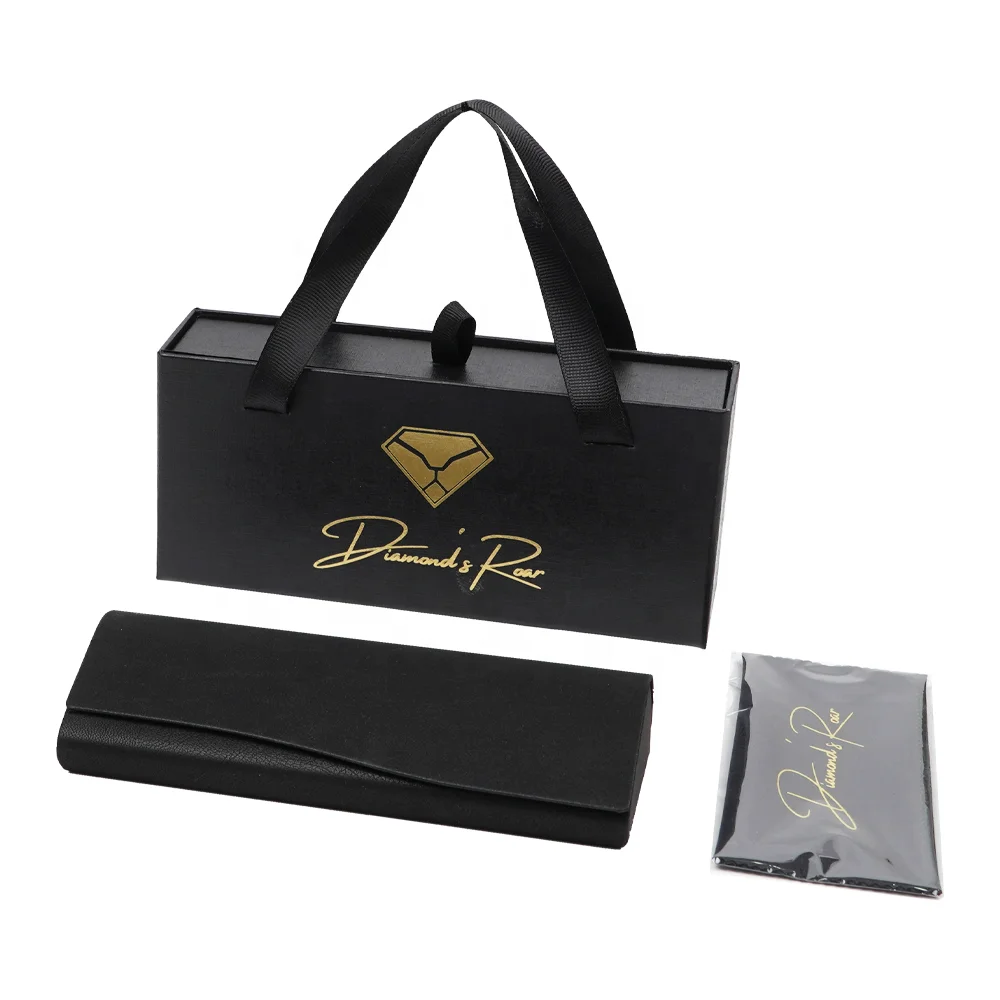Custom Logo Black Sunglasses Case Gift Drawer Paper Box Eye Glasses Set Eyeglasses Package Glasses Case Eyewear Case With Handle