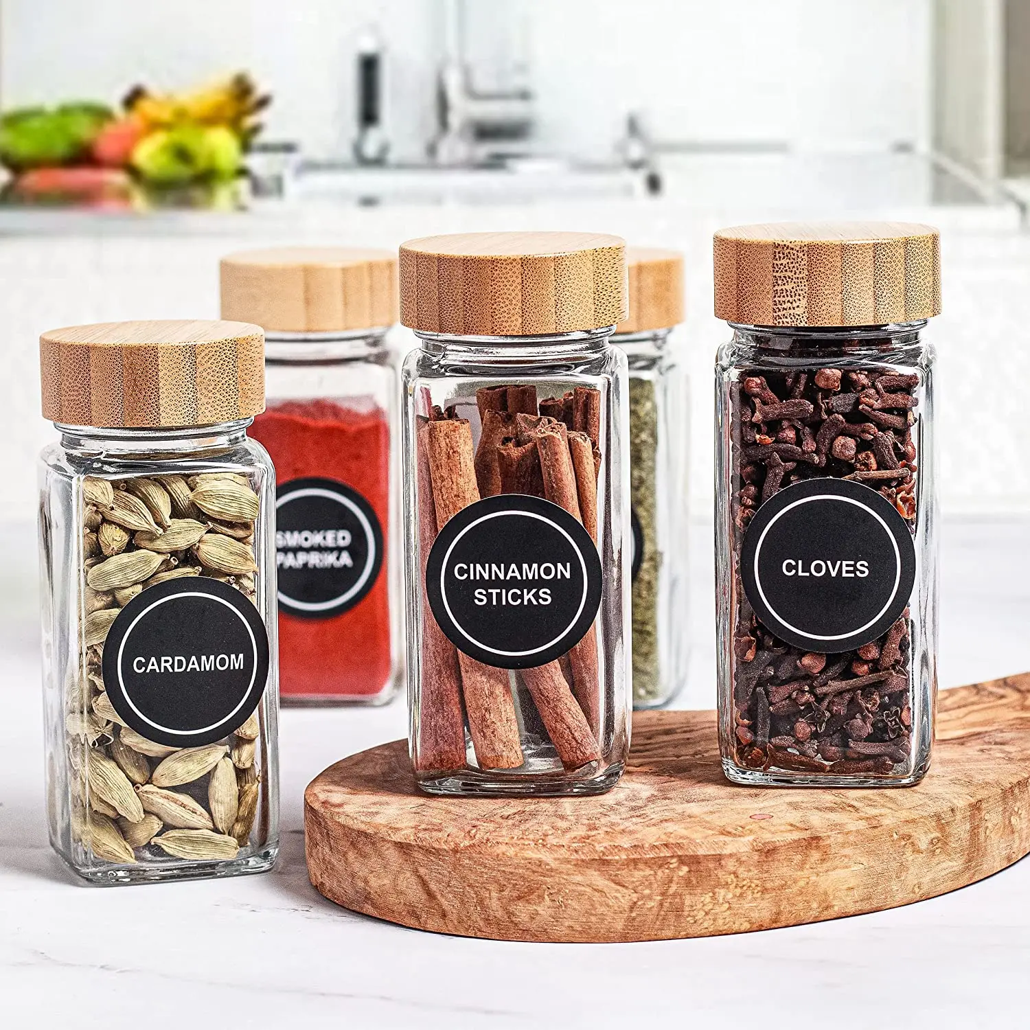 Hot Sale 24 Glass Spice Jars Set Bamboo Shaker Lids Kitchen Airtight Sugar Packet Holder Storage Jars Glass Jar Food Canister