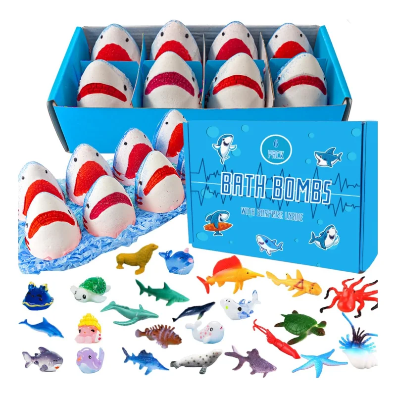 Factory Customize  Natural Ingredients Various Shapes Bath Bomb Shark Shape With Toys Inside  Bath Fizzies