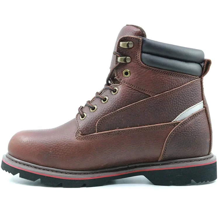 Abrasion resistant anti slip genuine leather steel toe cap industrial goodyear shoes boots safety
