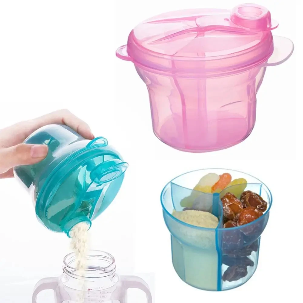 Silicone 3-Compartment Portable Storage Dispenser Dry Airtight 3-Layer Food Box Baby Formula Milk Powder Plastic Dispensing