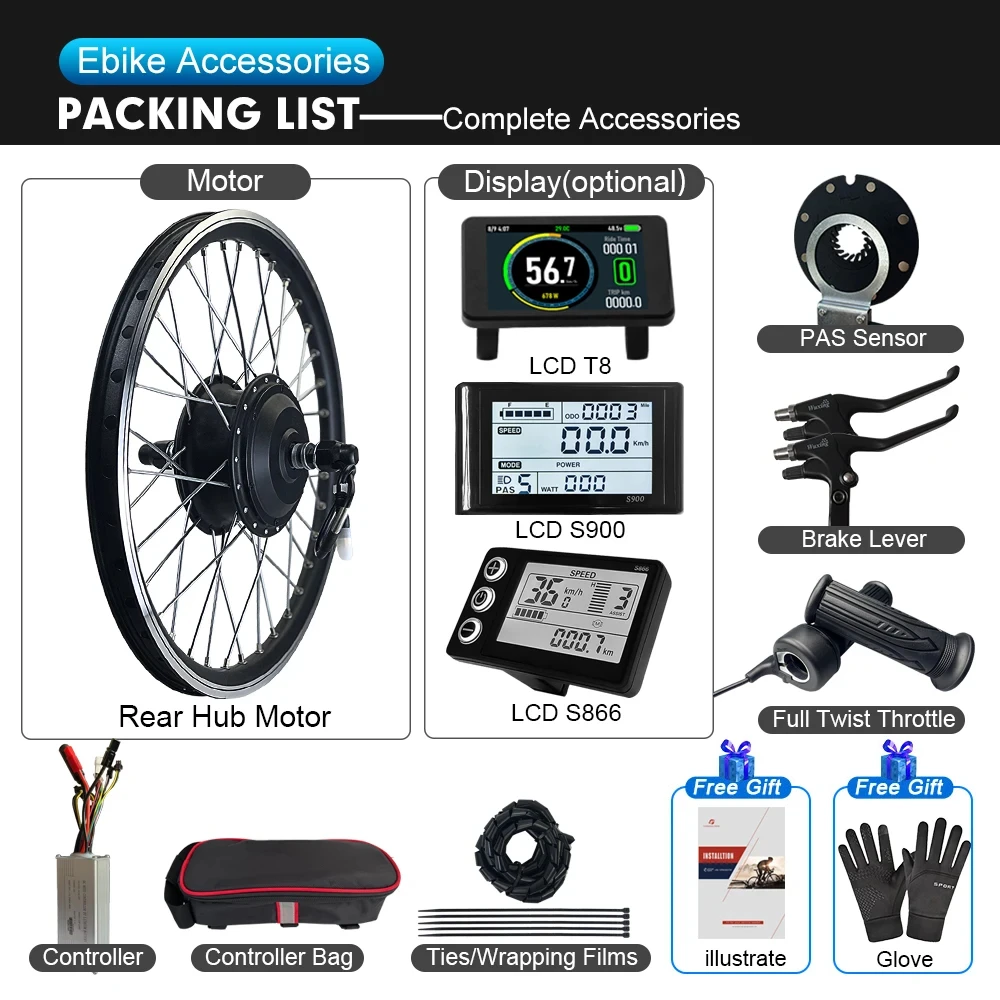 Electric Bike Conversion Kit 36V48V 250W 350W 500W Brushless Rear Hub Wheel Motor Kit For Electric Scooter Parts 16-29inch 700C