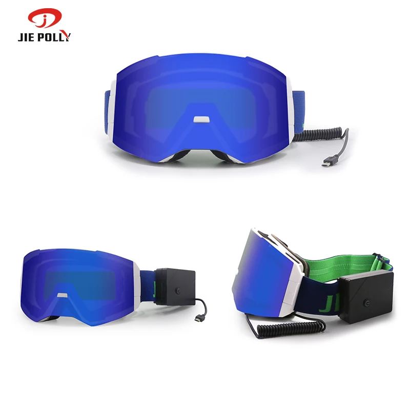 Jiepolly Manufacturer OEM Custom Heated Ski Goggle AntiFog Magnetic Double-Layer Uv400 Adult Snowboard Snowmobile Goggle Glasses