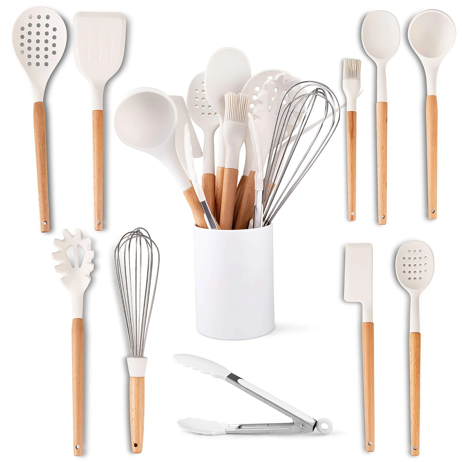 Cooking Utensil Sets 10Pcs Silicone Kitchen Cooking Utensils Sets Wooden Handles Kitchen Gadgets Utensils Set