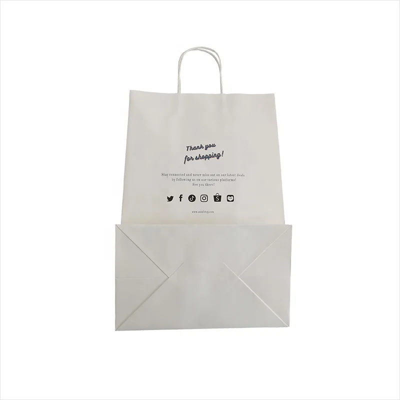 Custom Printing White Kraft Paper Bag Wholesale With Paper Handle Personalised Gift Paper Bag