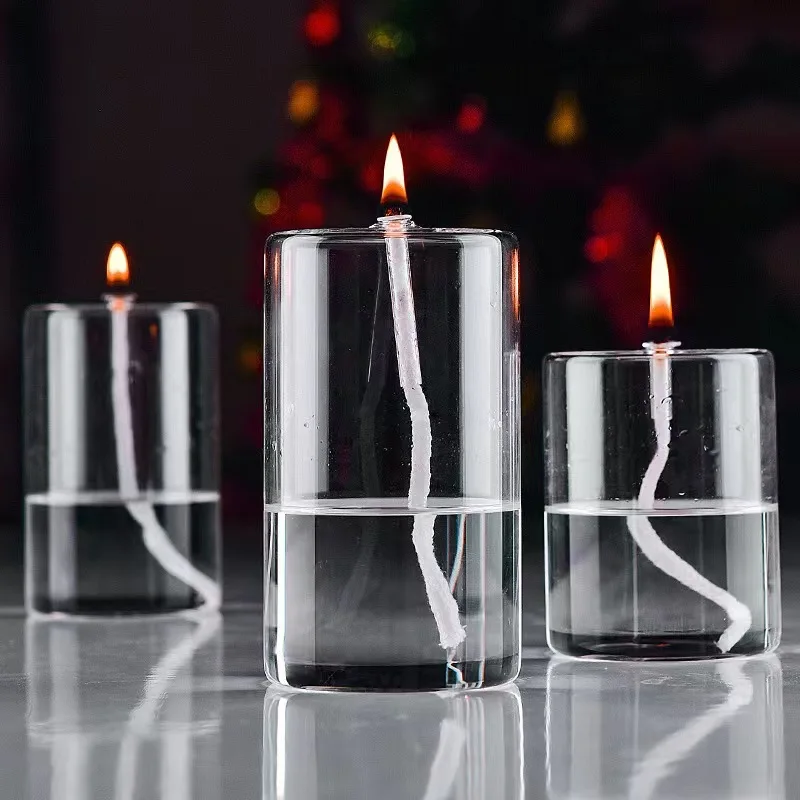 Wholesale Hand Blown Glass Oil Lamps With Wicks Cylinder Oil Lamps Burner Oil Candle Table Top Home Decoration