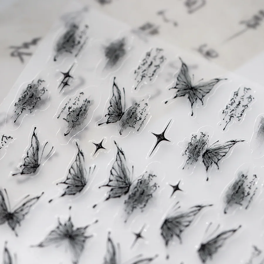 Chinese-style antique butterfly embossed thin and durable butterfly stickers light dance double-sided adhesive nail stickers