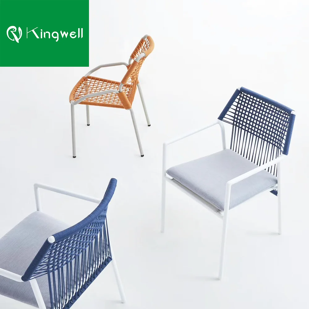 
 Garden furniture set table chairs aluminum and rope with armrest  