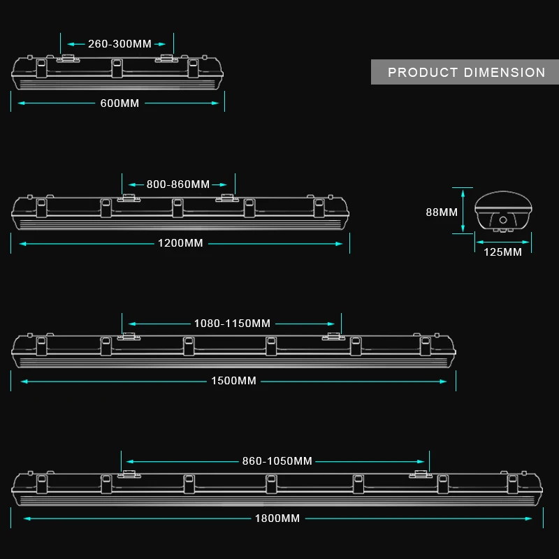Subway Garage LED vapor tight fixture 2ft 4ft 5ft 6ft 20w 40w 60w 80w led tri proof light Ip65 Tri-Proof Led Tube Light