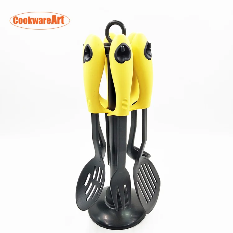 HOT SALE DURABLE HEAT RESISTANT  NONSTICK 6 PCS  NYLON KITCHEN UTENSIL  COOKING TOOLS SET WITH PLASTIC RACK  FOR KITCHEN
