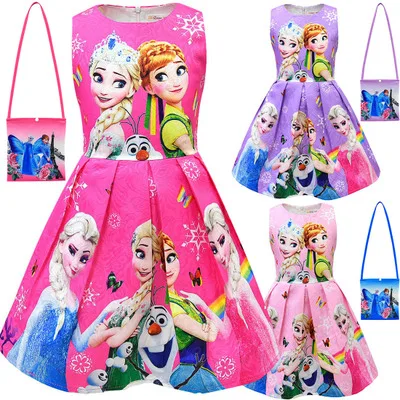 
Cartoon Cosplay Snow Queen Dress Elsa Princess Party Dress Anna Costume New Girl Dress and School Bag Baby Girl Clothes 