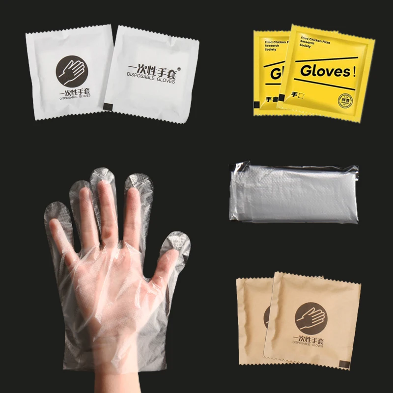 Custom LOGO Disposable Transparent Food Grade PE CPE TPE Gloves Individually Packed Plastic Gloves for Fast Food Kitchen