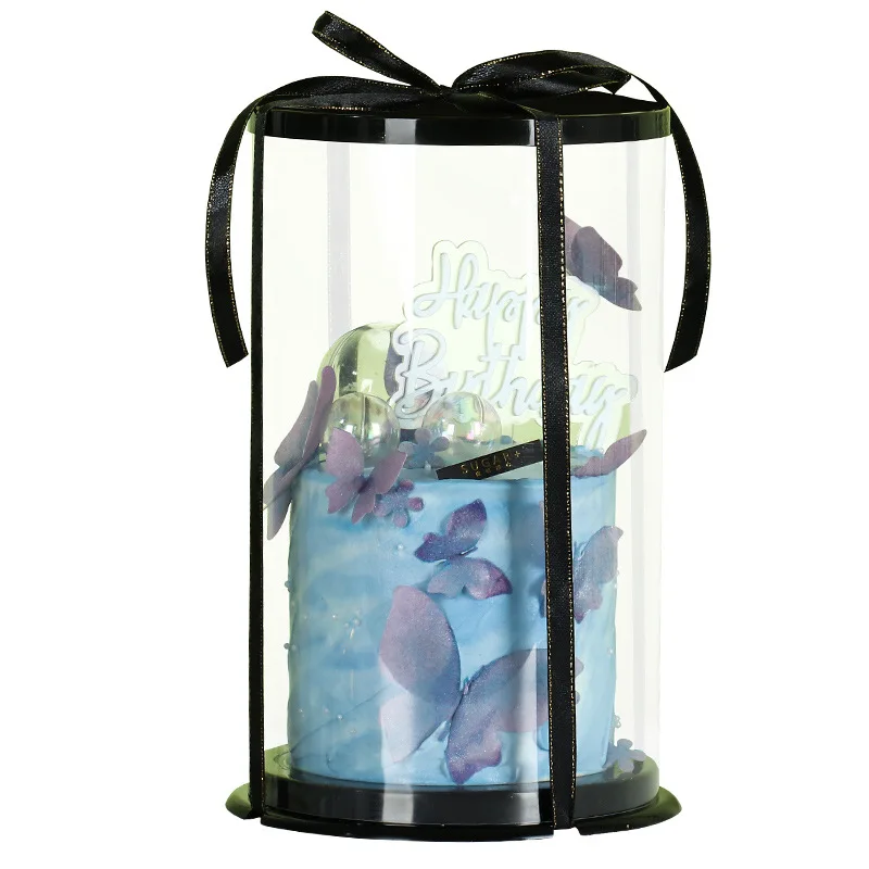 In Stock Transparent Black Round Cake Box 6/8/10Inch Bake Cake Packaging Box Gift Box