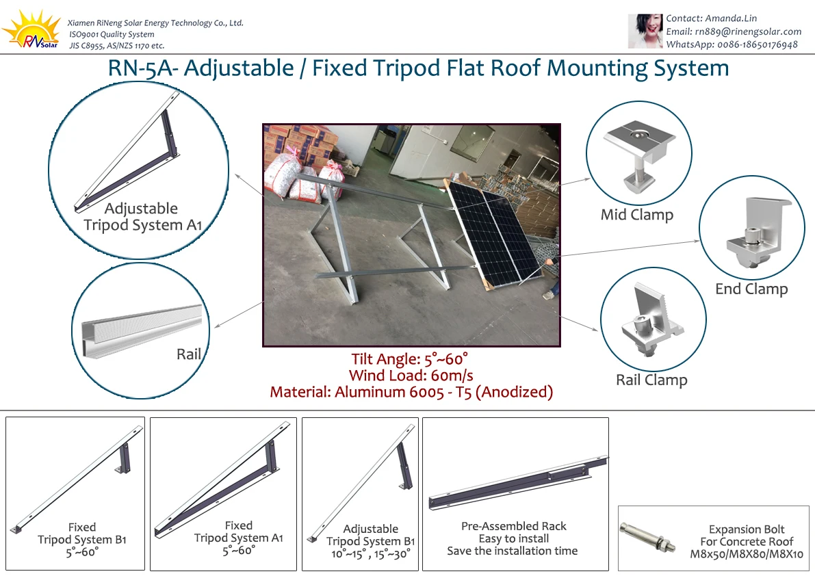 Wholesale Solar PV Adjustable Tripod Mounting Bracket for Flat and Color Steel Tile Roof
