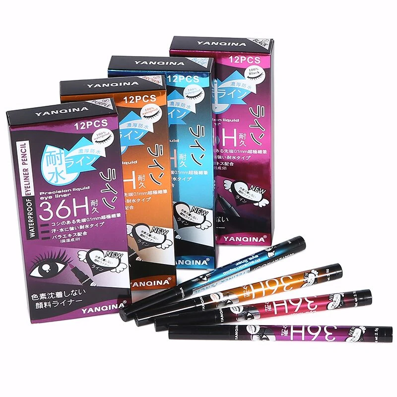 12 Pieces/Boxes Fine brushwork soft sponge Smooth tip long lasting Waterproof and sweat proof Colorful Liquid eyeliner pencil